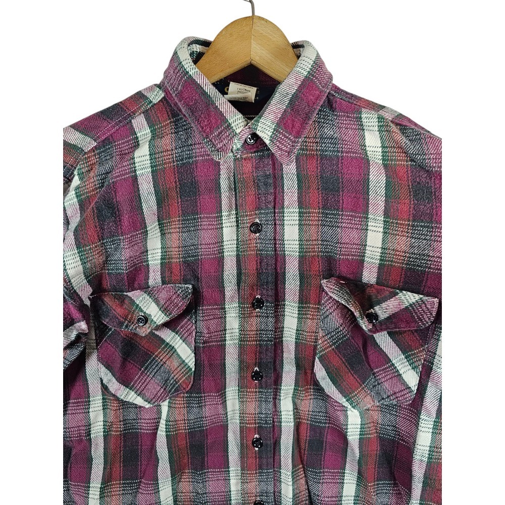 Vintage OshKosh B'Gosh Red‎ Heavy Flannel Shirt Black Buttons Men's Large